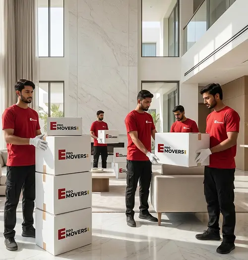 E Pro Movers crew preparing furniture for transport