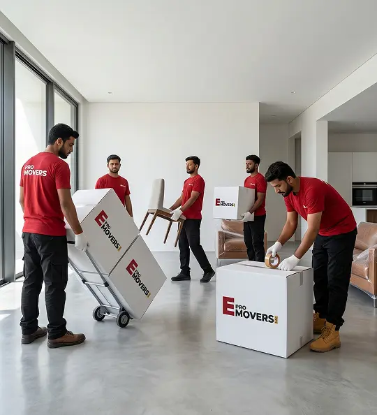 Professional movers from E Pro Movers UAE handling a residential relocation